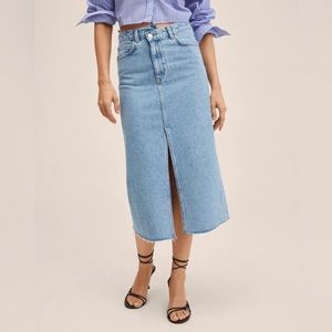 Mango Denim Midi Cotton Slit Skirt Asymmetric Waist